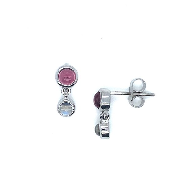 Pink Tourmaline And Moonstone Drop Earrings