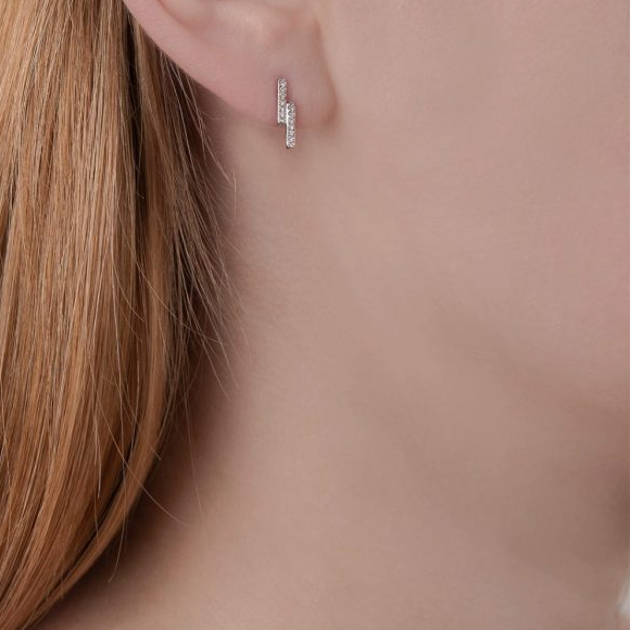 Diamond Double Bar Stud Earrings